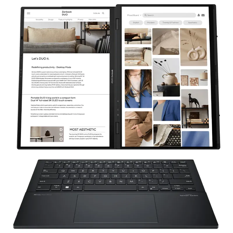 ASUS ZenBook DUO UX8406CA-OLED009WS Gaming Laptop (Intel Core Ultra 9 285H - 32GB Ram - M.2 NVMe 2TB - Intel Arc Graphics - 14.0 Inch 3K Touchscreen 120Hz - Stylus ASUS Pen - Laptop Sleeve - Win11) - Inkwell Gray ASUS ZenBook DUO UX8406CA-OLED009WS Gaming Laptop (Intel Core Ultra 9 285H - 32GB Ram - M.2 NVMe 2TB - Intel Arc Graphics - 14.0 Inch 3K Touchscreen 120Hz - Stylus ASUS Pen - Laptop Sleeve - Win11) - Inkwell Gray