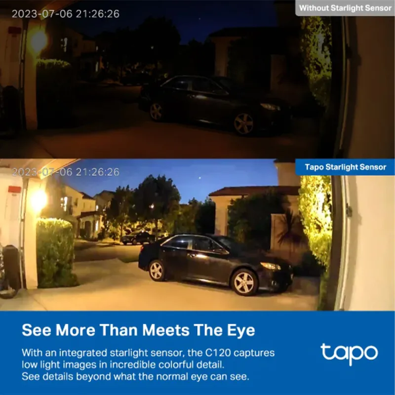 Tapo C120 Wi-Fi AI Indoor & Outdoor Security Camera 2K 4MP 3.17mm (Mic) (Full Color) Tapo C120 Wi-Fi AI Indoor & Outdoor Security Camera 2K 4MP 3.17mm (Mic) (Full Color)