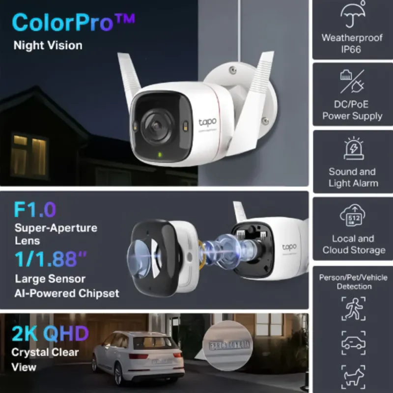 Tapo C325WB V2 Wi-Fi Outdoor Security Camera 2K 4MP 4.1mm (Mic) (Full Color) Tapo C325WB V2 Wi-Fi Outdoor Security Camera 2K 4MP 4.1mm (Mic) (Full Color)
