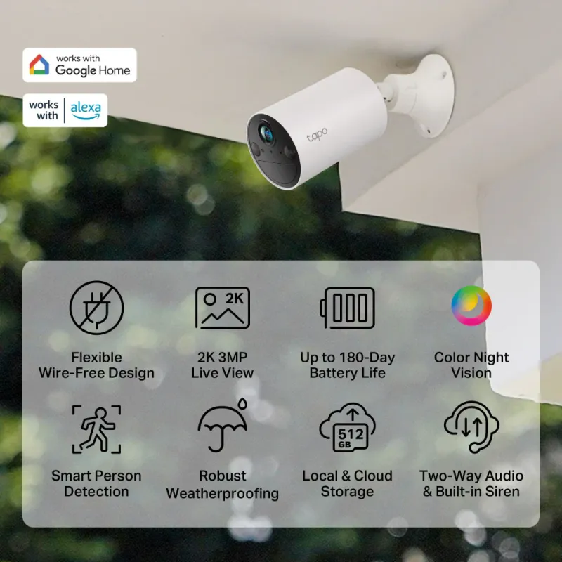 Tapo C410 V1.20 Battery-Powered Wi-Fi Outdoor Security Camera 2K 3MP 3.17mm (Mic) (Full Color) Tapo C410 V1.20 Battery-Powered Wi-Fi Outdoor Security Camera 2K 3MP 3.17mm (Mic) (Full Color)