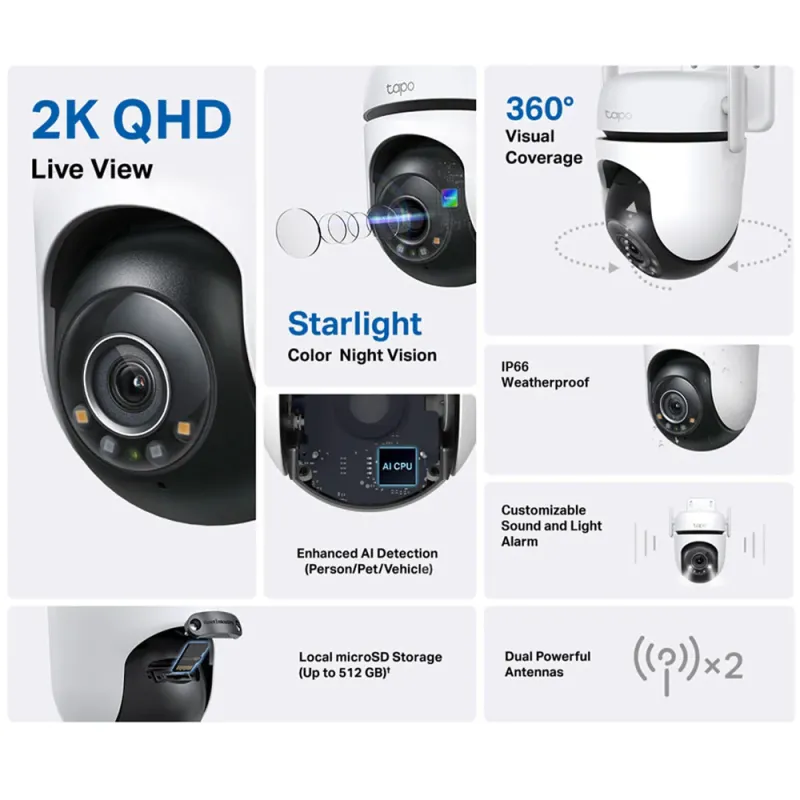 Tapo C520WS V2 Wi-Fi Pan & Tilt Outdoor Security Camera 2K 4MP 3.2mm (Mic) Tapo C520WS V2 Wi-Fi Pan & Tilt Outdoor Security Camera 2K 4MP 3.2mm (Mic)