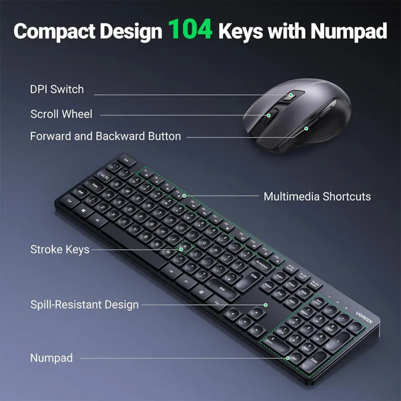 Ugreen MK006 Wireless Keyboard & Mouse Combo English & Arabic Ugreen MK006 Wireless Keyboard & Mouse Combo English & Arabic
