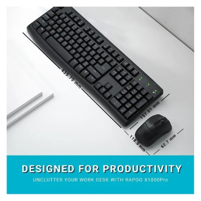 Rapoo Wireless Optical Keyboard Combo - X1800 Pro - Black Rapoo Wireless Optical Keyboard Combo - X1800 Pro - Black