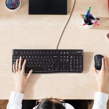 Logitech K120 Wired Keyboard, Arabic Layout, USB – Comfortable & Durable Typing - Black Logitech K120 Wired Keyboard, Arabic Layout, USB – Comfortable & Durable Typing - Black