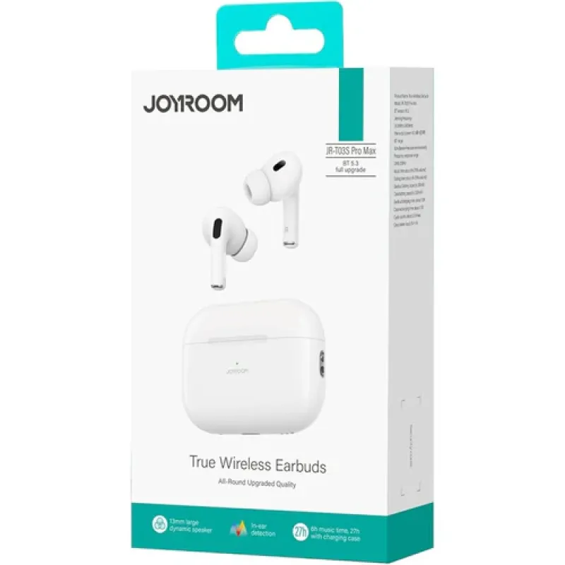 Joyroom Wireless Bluetooth Earphone, Volume Control, Voice Assistant, HD Call - JR-T03S PRO MAX - White Joyroom Wireless Bluetooth Earphone, Volume Control, Voice Assistant, HD Call - JR-T03S PRO MAX - White