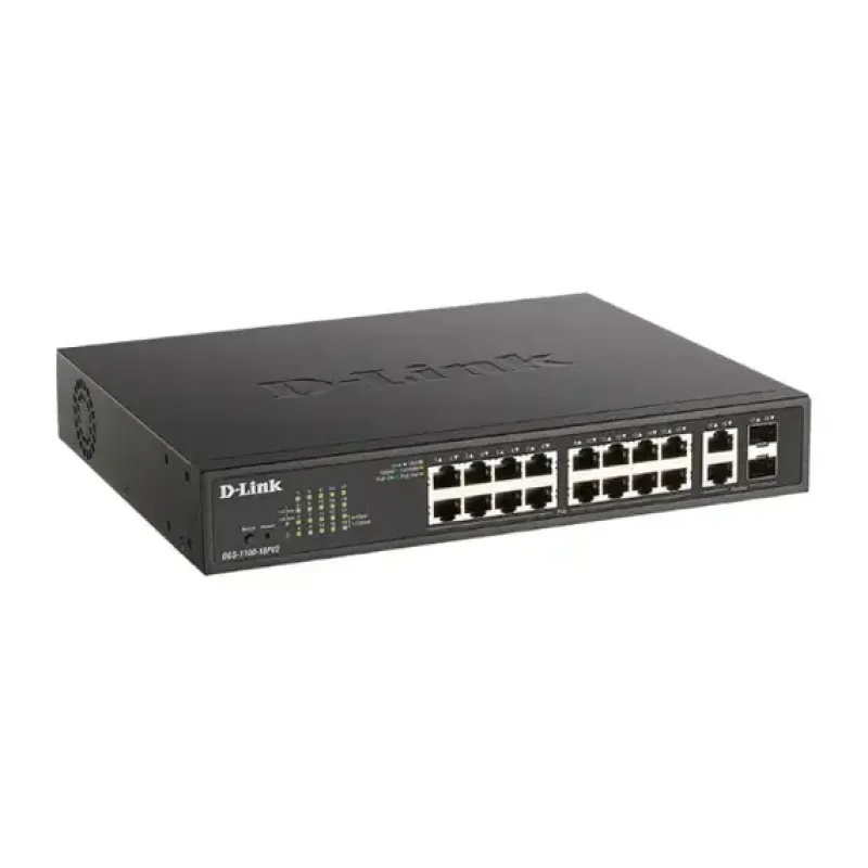 D-Link DGS-1100-18PV2 Smart Managed PoE Switch, 18-Port Gigabit with 2 Combo RJ45/SFP ports