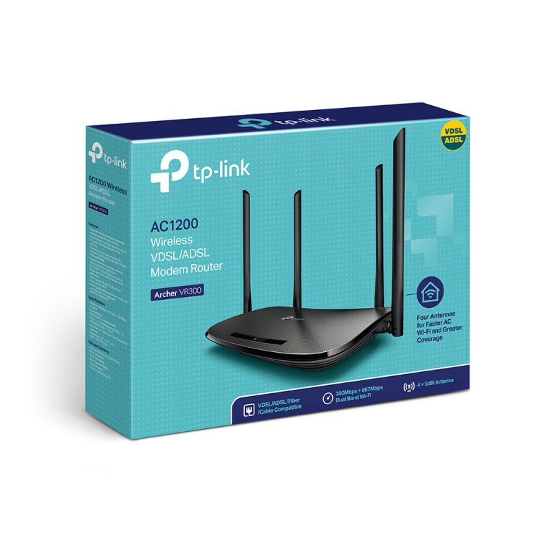 TP-Link Archer VR300 AC1200 Wireless VDSL/ADSL Modem Router - Black TP-Link Archer VR300 AC1200 Wireless VDSL/ADSL Modem Router - Black