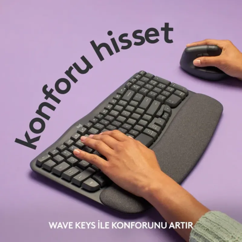 Logitech Wave Keys Wireless Ergonomic Keyboard with Cushioned Palm Rest Graphite Logitech Wave Keys Wireless Ergonomic Keyboard with Cushioned Palm Rest Graphite