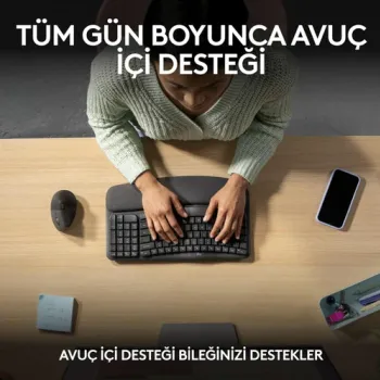 Logitech Wave Keys Wireless Ergonomic Keyboard with Cushioned Palm Rest Graphite